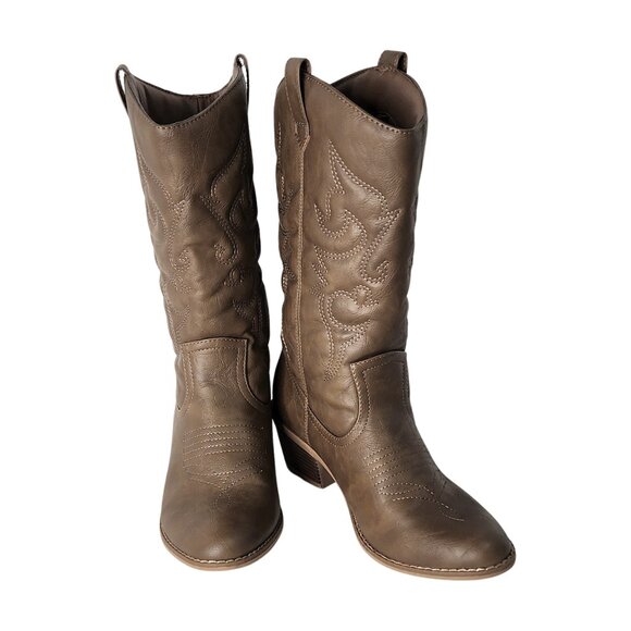 Charles Albert Mid Calf Western Cowboy Boots  Vegan Leather Stacked Heel Size 9 - Picture 1 of 7